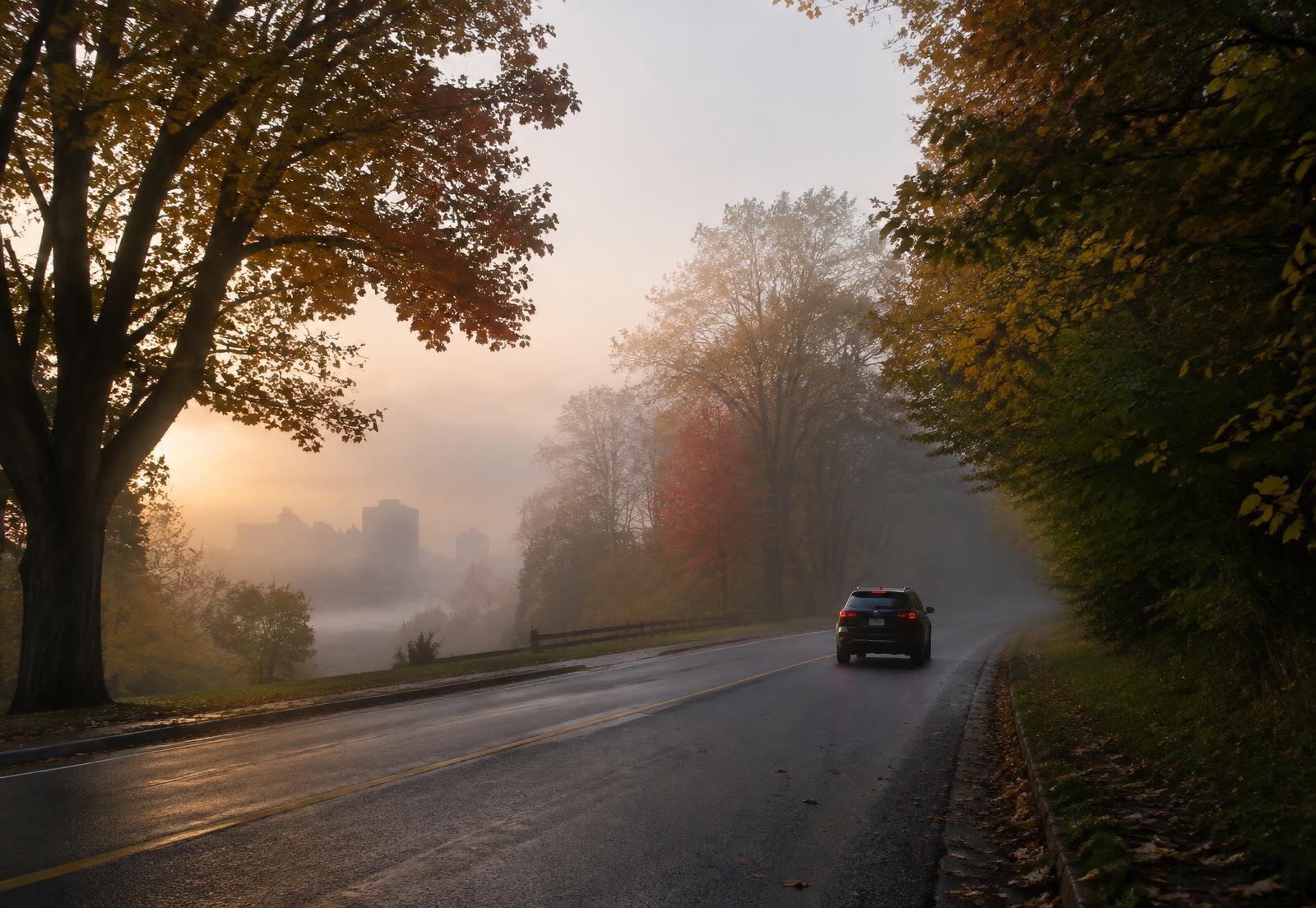Private vehicle on a quiet early-morning Ontario road